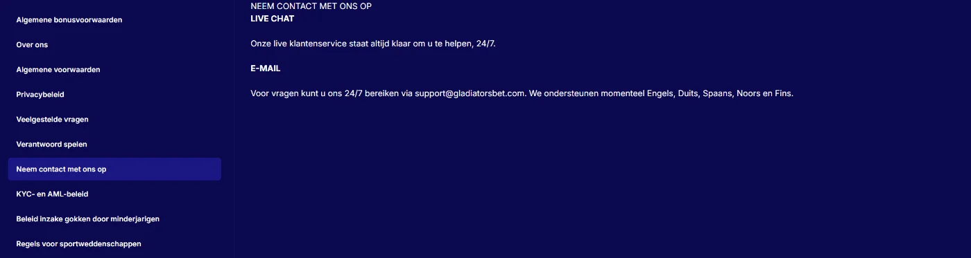GladiatorsBet Casino Klantenservice